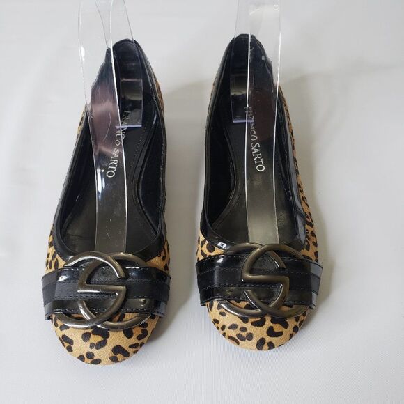 Franco Sarto Black Leopard Print Fur Cajun Flats 7 - Picture 2 of 16